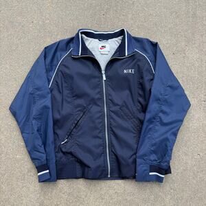 Women's Vintage 90's Nike Navy Blue Zip Up Track Windbreaker Jacket Sz Medium